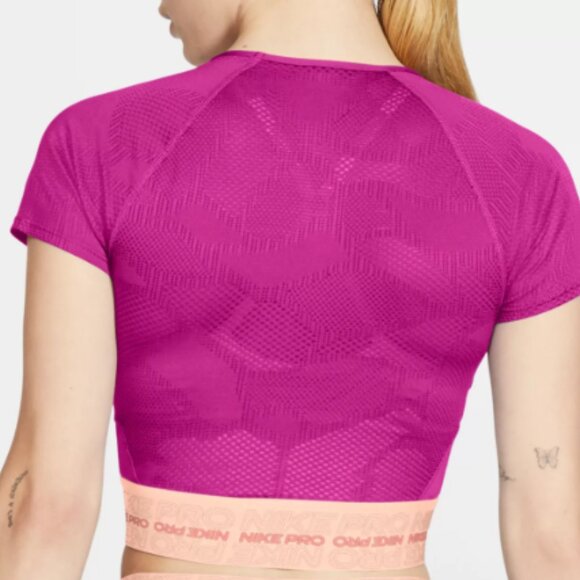 Nike Pro Dri-FIT Cropped Top – Fire Pink with Logo Band – Women’s‎ Small - Picture 4 of 15